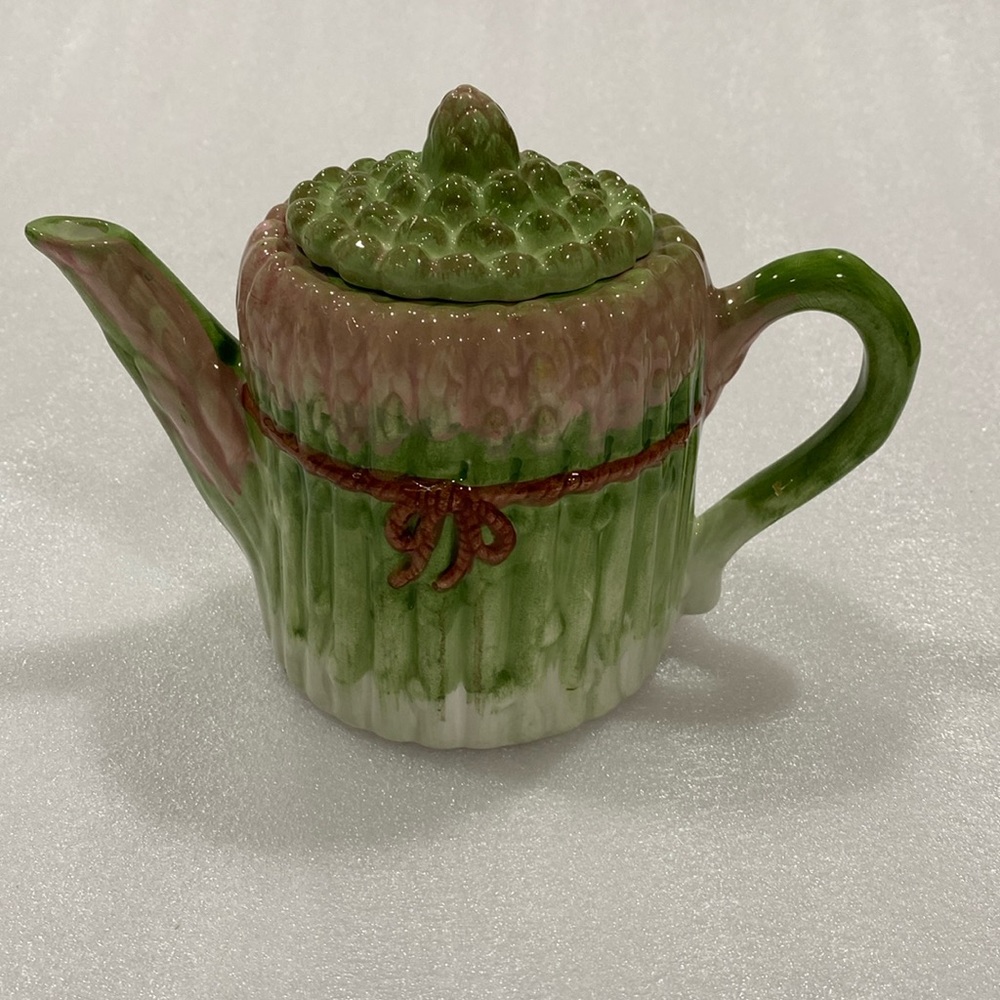 Vintage CBD LTD Teapot Ceramic Green & Pink Asparagus Farmhouse Decor 1991